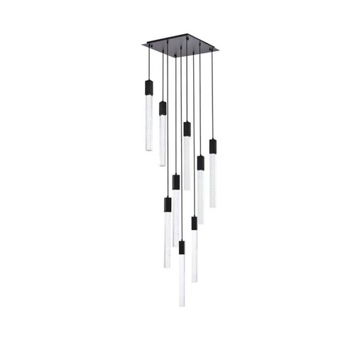Elegant Lighting Weston 9-Light Modern Metal and Crystal Pendant in Black - Picture 3 of 8