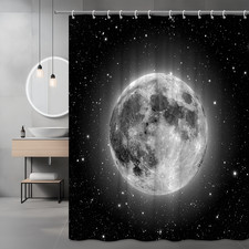 Full Moon Shower Curtain, Galaxy Starry Night Design, Cosmic Space Bathroom