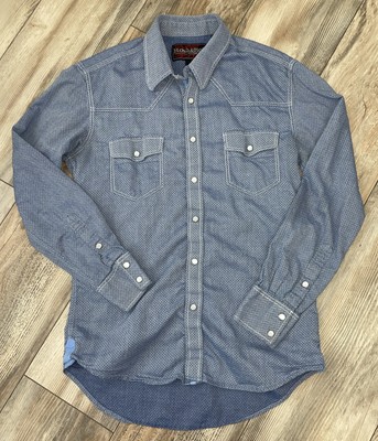 Rodeo Rock & Roll  Western Pearl SnapCowboy Shirt Mens Small Blue 100% Cotton