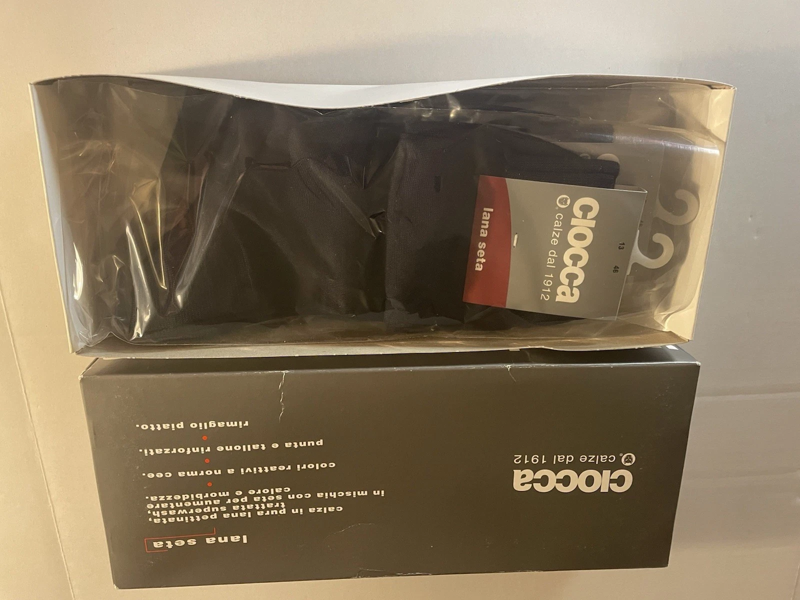 Ciocca Men’s Wool Silk Socks 5 Pair In Box New 13 Black