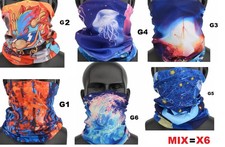 6 PACK 3d color Paisley Gaiter Tube Bandana Head Neck Scarf Motorcycle Bike