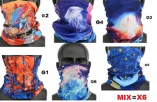 6 PACK 3d color Paisley Gaiter Tube Bandana Head Neck Scarf Motorcycle Bike