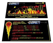 Williams Comet Pinball Custom Apron Instruction Cards