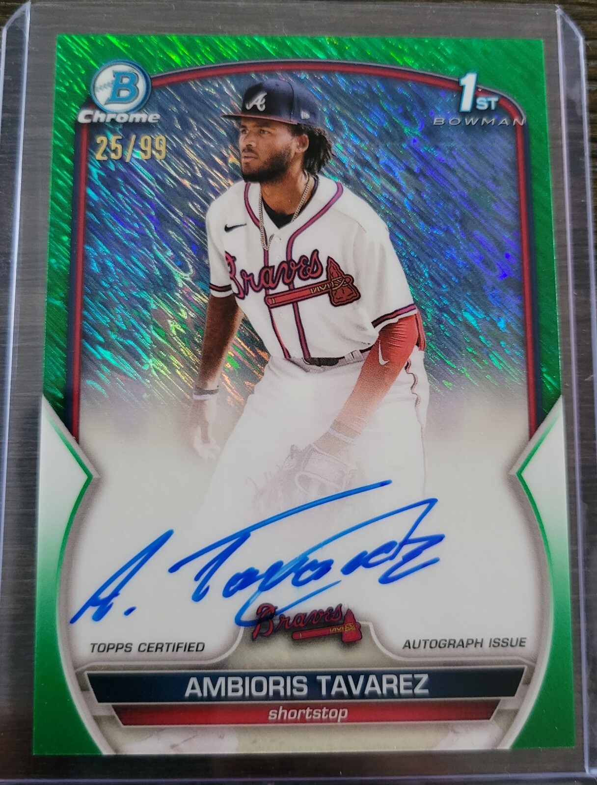 2023 Bowman Chrome Ambioris Tavarez 1st Green Shimmer Auto #/99 Atlanta Braves
