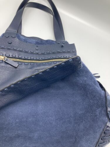 VALENTINO GARAVANI Navy Blue Pebbled Leather Large Unlined Tassel Shopper - Picture 23 of 24