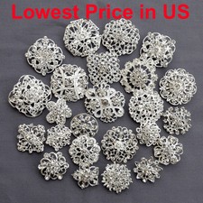 24 pcs Mixed Alloy Sliver Rhinestone Crystal Brooches Pins DIY Wedding Bouquet