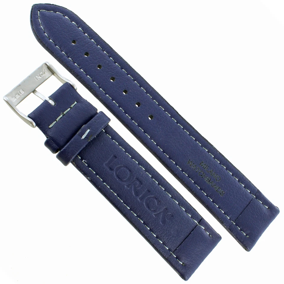 20mm Morellato Lorica Navy Blue Silver Stitched Synthetic Leather Mens Band 2195 - Image 4 of 4