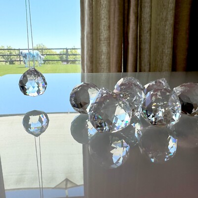 Clear Faceted CRYSTAL BALL FENG SHUI HANGING Sphere Sun Catcher Pendant