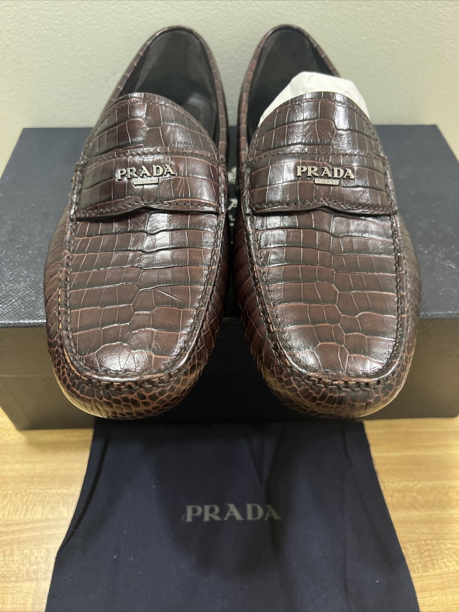 PRADA Tobacco Leather Croc Embossed Driving Shoe 2D2170 s-l400.jpg main image 2