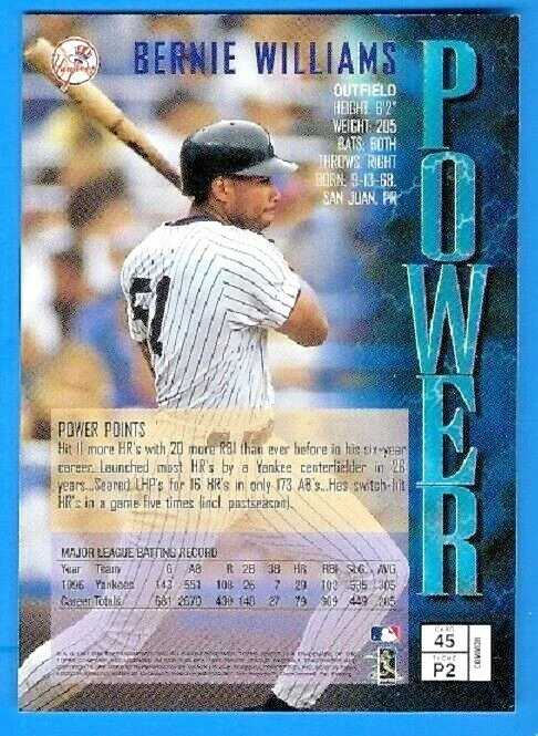 Bernie Williams Topps Finest 1996 #45 FREE Shipping - Image 2 of 2
