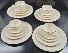 (4) Lenox Laurent 5 Pc Place Settings Vintage Elegant Emboss Swirl Gold Trim Lot