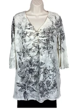 Christopher & Banks Knit Top Blouse Womens Petite Size XL Extra Large Off-White