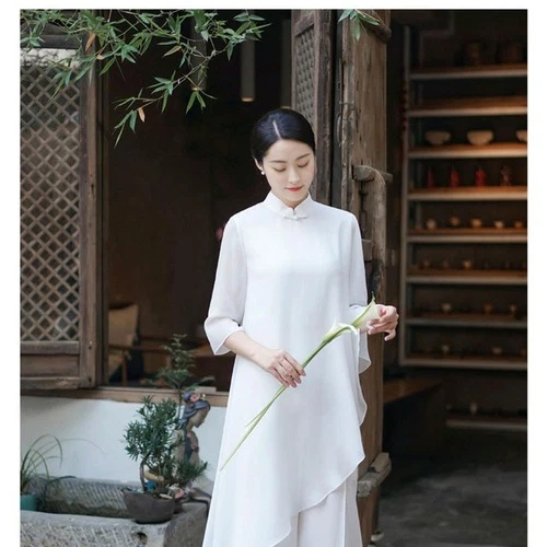 Chinese Style Chiffon Zen Dance Clothes Retro Style Hanfu Ruffles Women's Dress - Picture 7 of 19