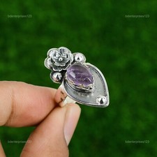 Natural African Amethyst Statement Flower Adjustable Ring 925 Silver