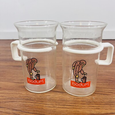 Bodum Bistro Duo Coffee Glass Mugs White Monkey Rare
