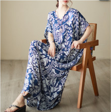 Women Retro Boho Maxi Long Skirt Sundress Summer Casual Cotton Plus Dress Kaftan
