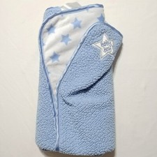 Just Born "Baby Boy" Blue White Star Baby Blanket Sherpa Fabric Soft EUC