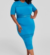 Nina Parker Womens Blue Short-Sleeve Midi Mesh Dress Plus Size 3X