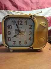 Retro Yellow TV Clock This Is America 1776 Novelty Desk Shelf Decor