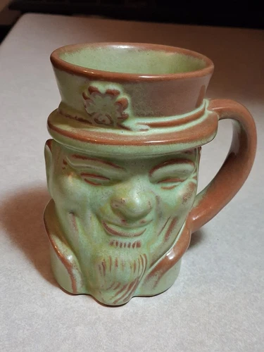 Vintage Frankoma Pottery Toby Face Prairie Green 604 COWBOY Mug 1980