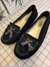 UGG Australia Lizzy Moccasins 1005475 Black Suede Shearling Slippers Womens Sz 7