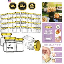 60 Pcs 1.5 Oz Mini Honey Jars with Airtight Lids,Hexagon Glass