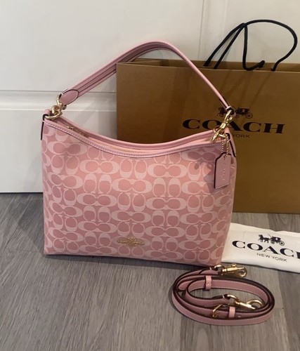 New Coach Laurel Shoulder Bag Signature Pink Denim Leather Crossbody Bag CER66
