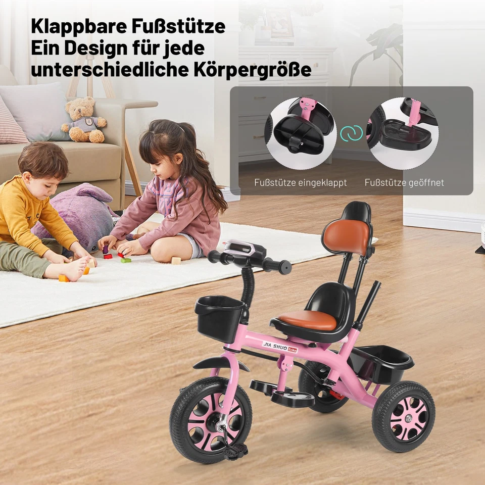 4-in-1 Dreirad mit Schubstange Laufrad Lenkstange Kinderdreirad Baby RGB-Lichter - Bild 4 von 4