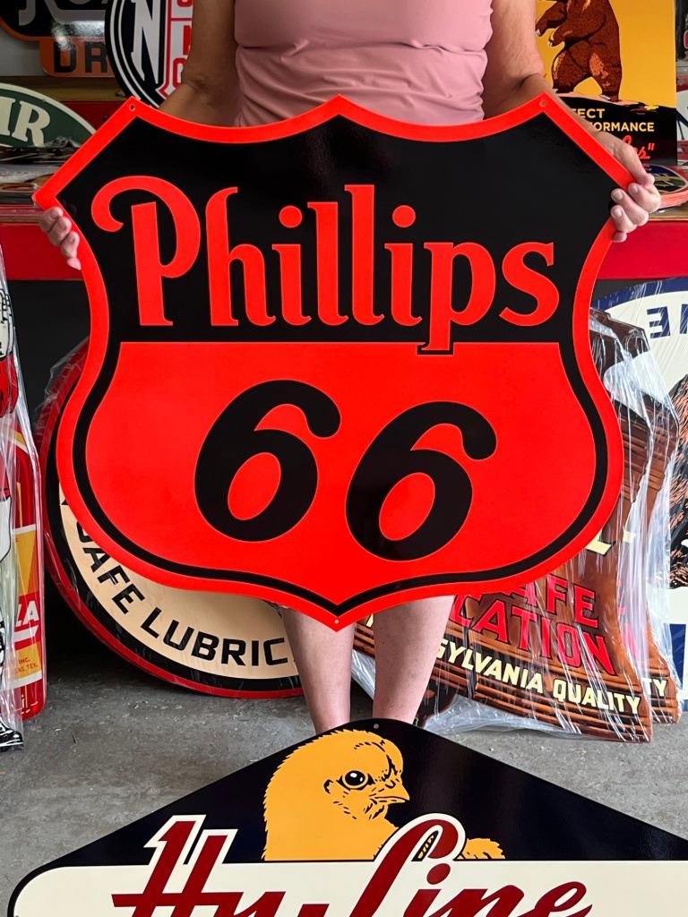 Vintage Old Style Sign Phillips 66 Gas Oil NOT Porcelain Made in