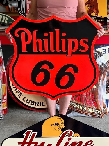 Vintage Old Style Sign Phillips 66 Gas Oil NOT Porcelain Made in USA 30x30
