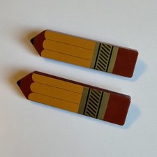 TWO 2 AVON Vintage 1973 PENCIL Hair Clip Barrettes BROWN/YELLOW Plastic