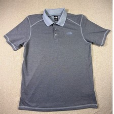 North Face Men Med Blue Gray Short Sleeve 3 Snap Button Polo Shirt Casual Wear