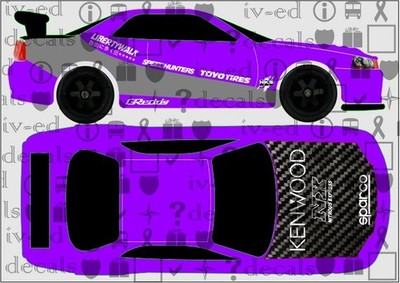 Skyline R34 #129  1/64  WHITE TONER Waterslide Decal for Hot