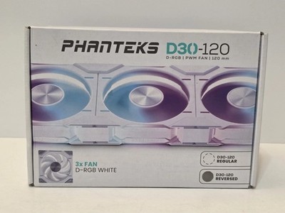 Phanteks D30-120 D-RGB PWM 120mm Fan - REVERSED - 3 Pack - White - New