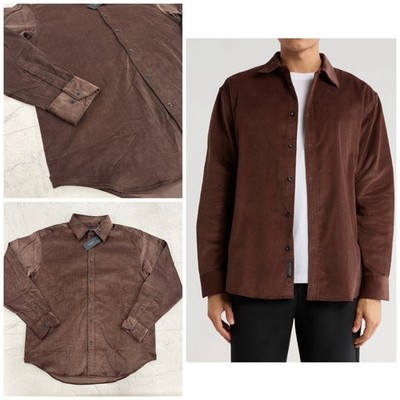 NWT $298 Men's Rag & Bone Mateo Long Sleeve Corduroy Shirt In Espresso Size: L
