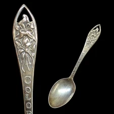 Vtg Antique Colorado Souvenir  Spoon Sterling Silver Filigree Lilies Art Deco