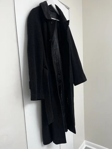 Men's Long Heavyweigth Wool Overcoat – Charcoal/Gray/Black– Belted Winter Coat image 4