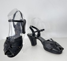 Vtg 40s 50s 60s 8.5 9 Black Rockabilly Swing Dance Dress Peep Toe Platform Shoes