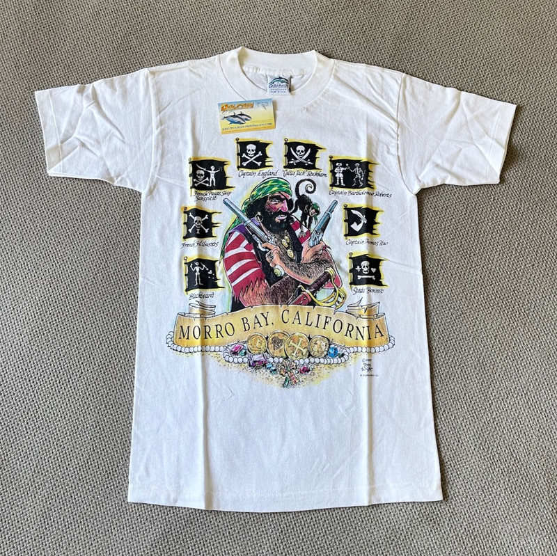 MORRO BAY California Pirate TShirt - Vintage Single Stitch Dolphin Co NEW Mens S