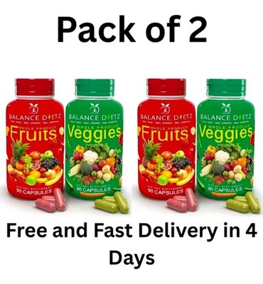 2 Packs Fruits and Veggies Supplements 180 Fruit and 180 Veggies Capsules 02/27