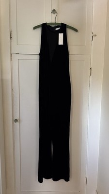 Sandro Paris Black Silk Velvet Mesh Sleeveless Jumpsuit