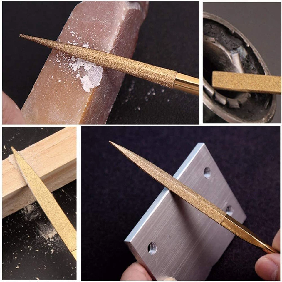 10Pcs Titanium Coated Diamond Needle File Set Polish Tool 140x3mm Rubber Handles - Image 2 of 4