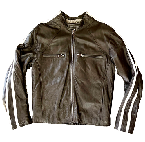 Y2K Dk Brown Leather WILSONS M. Julian Motorcycle Cafe Racer Moto Biker Jacket M