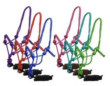 Braided Nylon Cowboy Knot Rope Halter w/ Removable 7 1/2' Lead