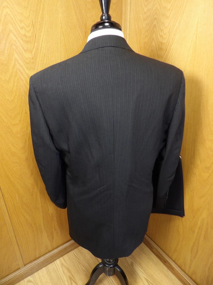 Daniel Hechter 男式西装 42L 34 X 28 深灰色细条纹羊毛混纺 T#405 — 第 2/4 张图片