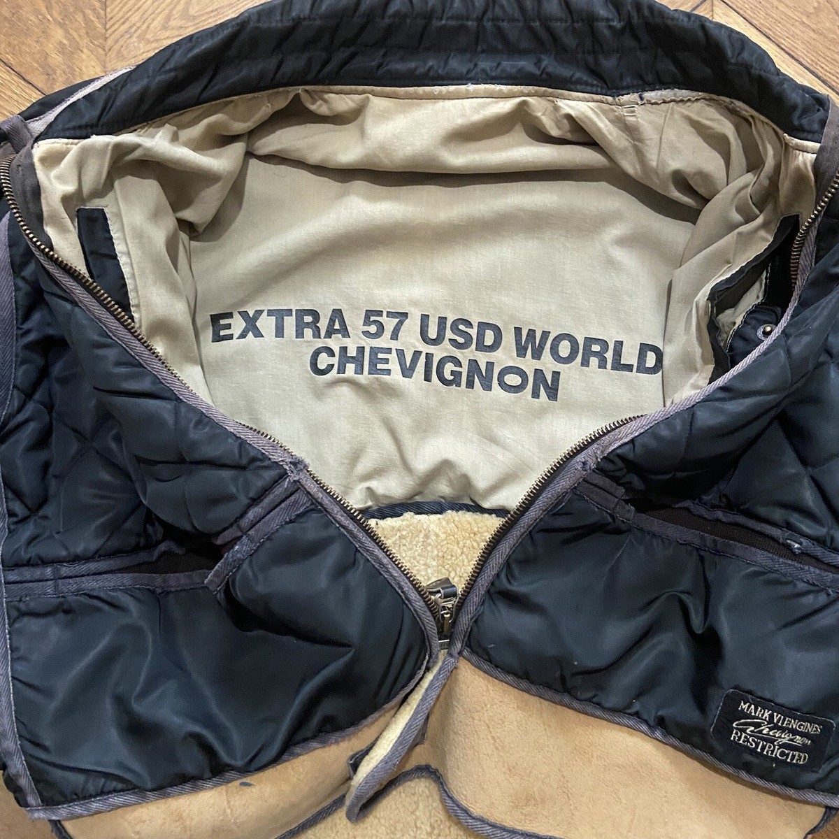 Chevignon 80s Cosmo Quilted Aviator Bomber Jacket Black Rare