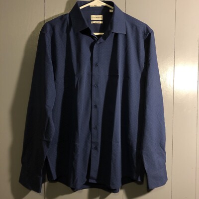 Lucky Brand Men's Size L 16-16-1/2 32/33 Button Up Slim Fit 4 Way Stretch  Blue | eBay