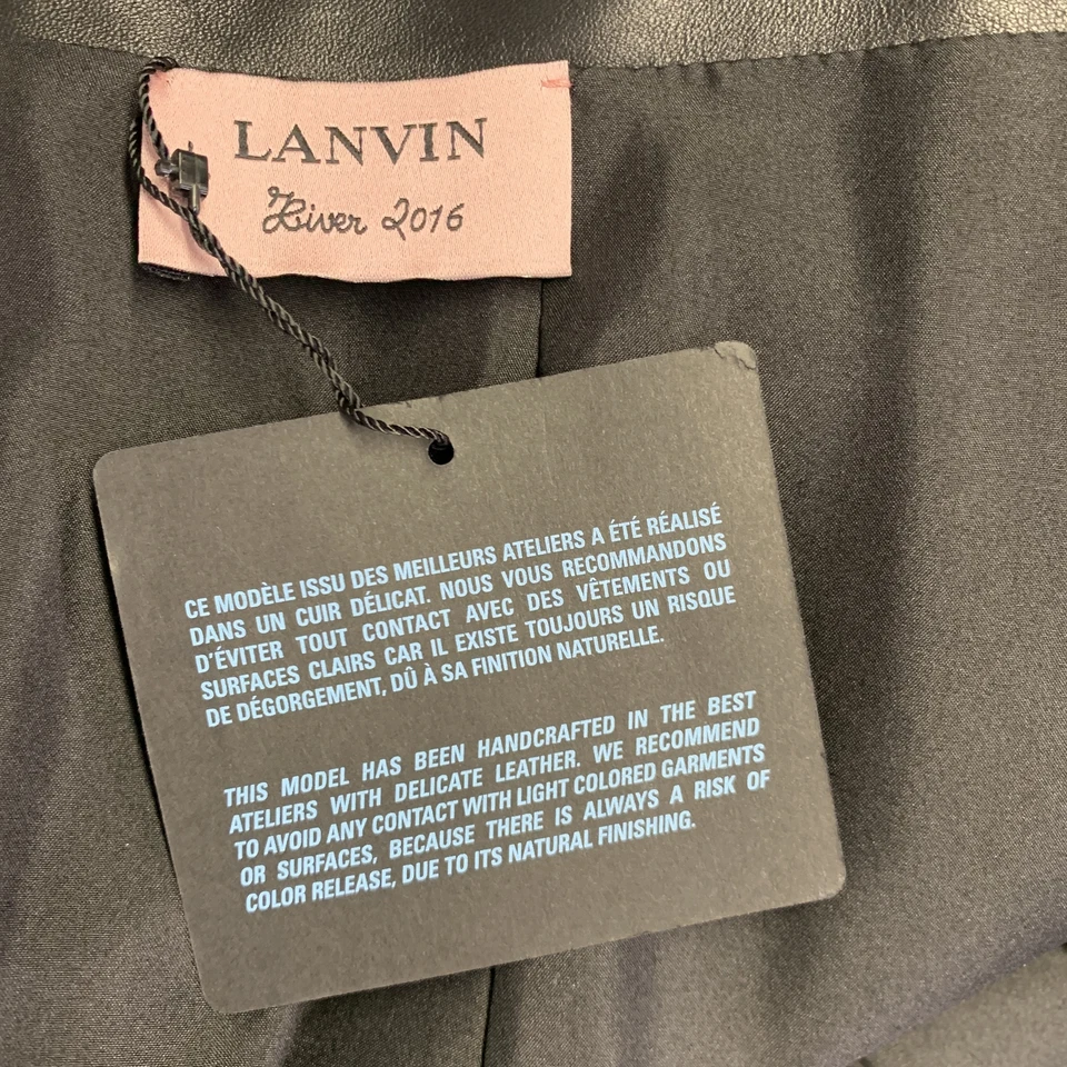 LANVIN 2016 размер M черная кожаная юбка длиной до колена из овечьей кожи с оборками тюльпан - Изображение 3 из 4