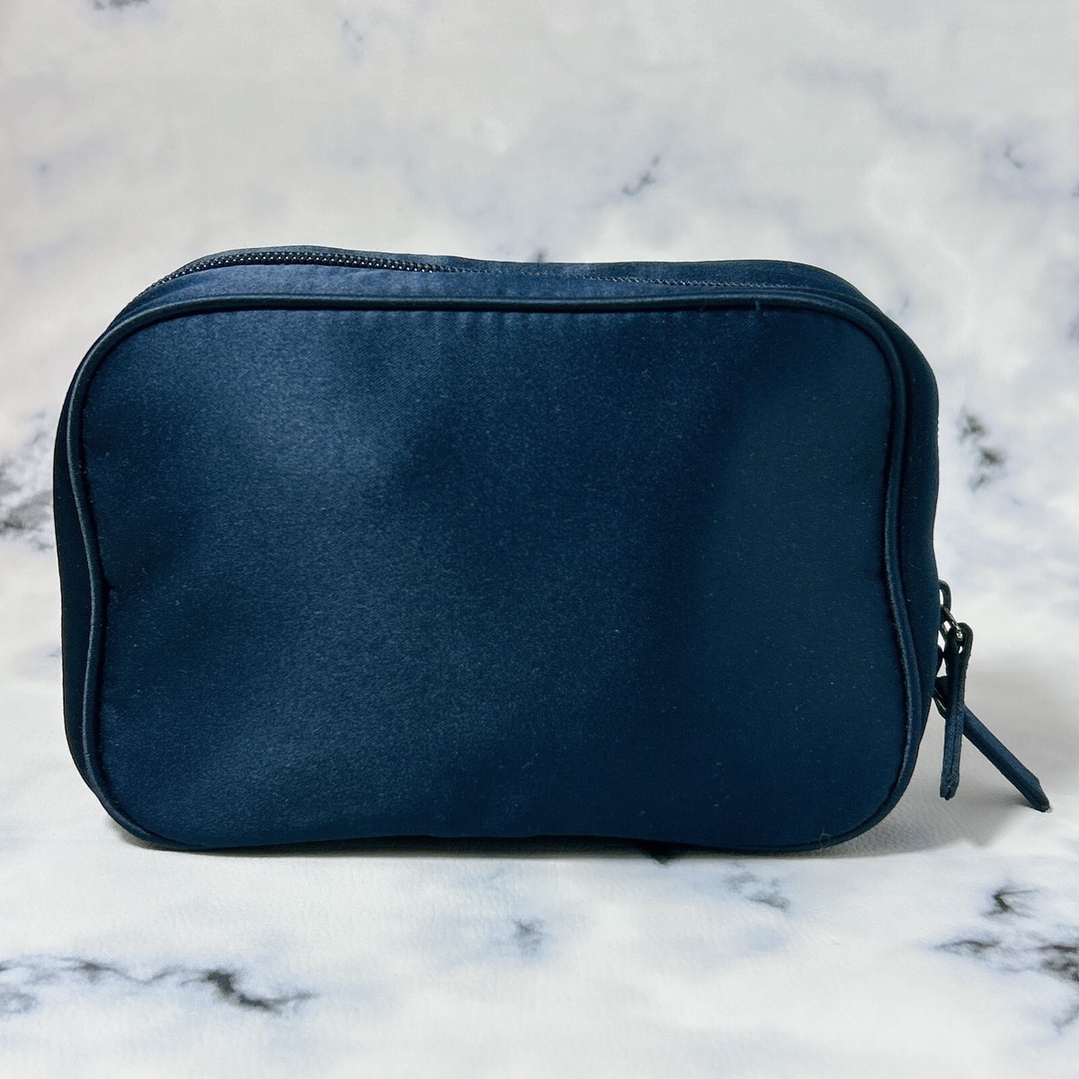 Authentic PRADA Nylon Tessuto Cosmetic Pouch Logo Blue Navy