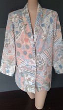 Sag Harbor Women's Linen Blend Blazer Multicolor Single Breasted Pockets Size 14